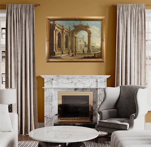 Capriccio architettonico con veduta costiera